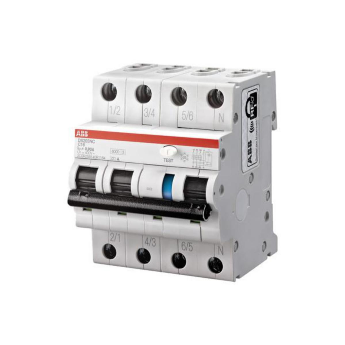 Personskyddsautomat ABB DS200 - PERSONSKYDDSBRYTARE 4-POLES C-KARAKT. 16A 30MA