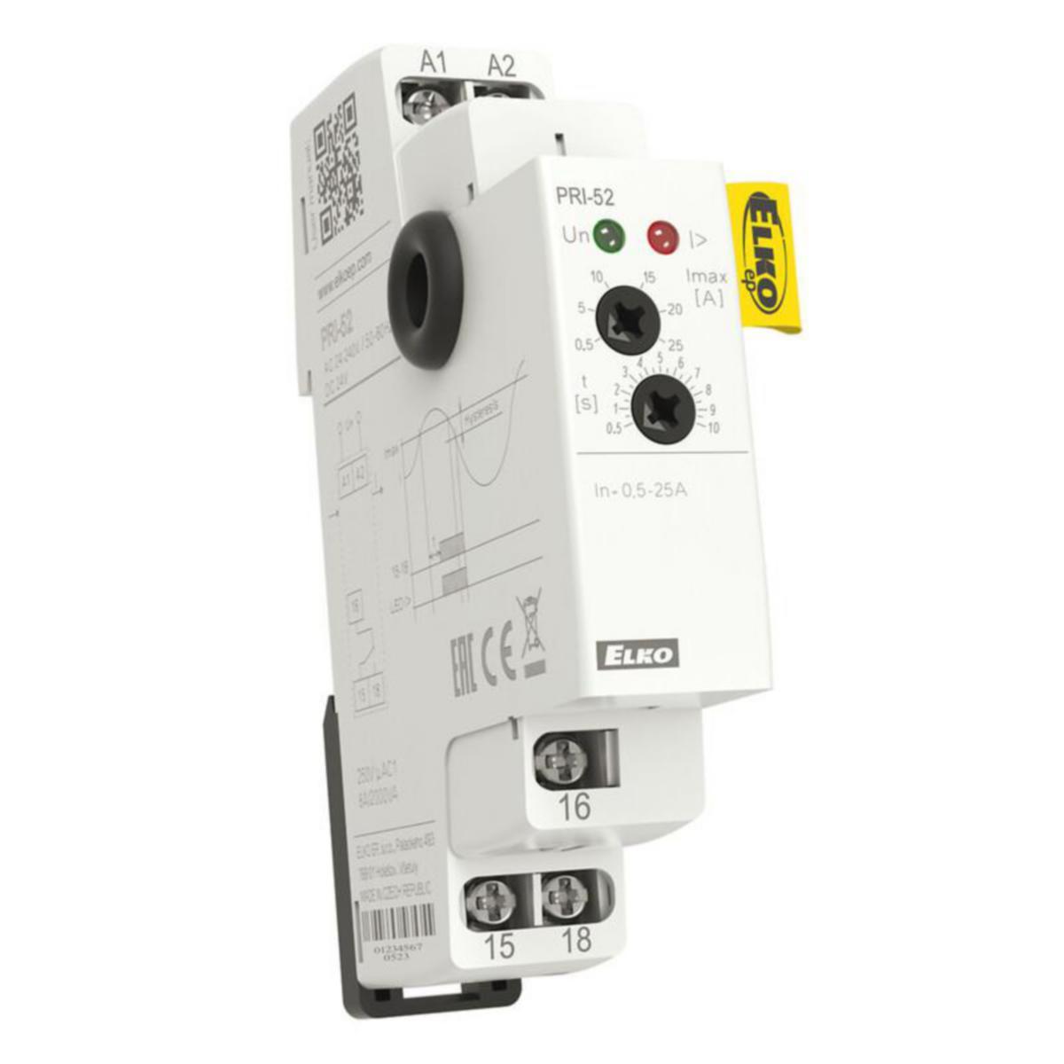 Strömövervakningsrelä Elko EP PRI-52 - KONTROLLRELÄ STRÖM 1VXL 8A 0.5-25A DELAY 0.5-10S